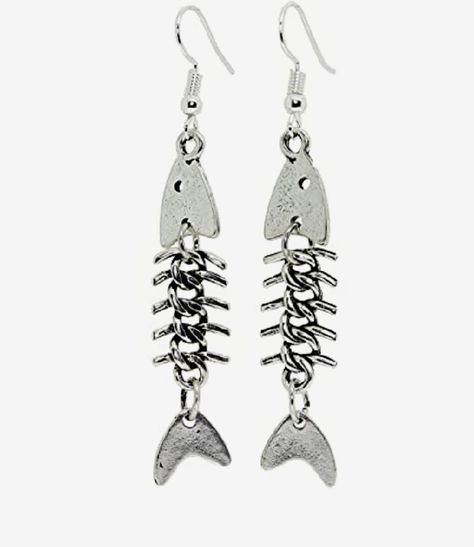 Fish Bone Antique Silver Tone Large Earrings fashion Vintage Free Bag UK Earrings Punk, Grunge Clothes, Skeleton Earrings, Bone Pendant, Costume Jewelry Earrings, Fish Hook Earrings, Silver Colour, Branded Gifts, Earring Crafts