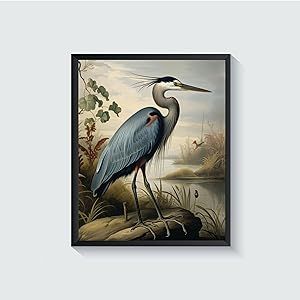 Blue Heron Poster Art Print Retro Vintage Bird Wall Art Poster Decor Nature, Avian Wall Decor Bird Themed. Vintage Inspired Bird Decor (Blue heron, 18x24 inches (Unframed)) Heron Bird, Retro Artwork, Bird Poster, Poster Decor, Bird Theme, Vintage Bird, Bird Wall Art, Bird Decor, Blue Heron