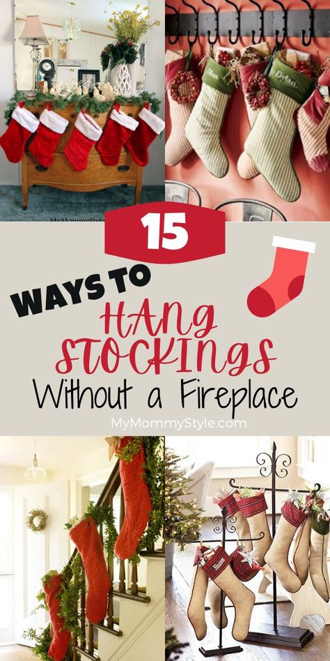 Creative Ways To Hang Stockings Without Fireplace, Creative Ways To Hang Stockings Without Mantle, Christmas Stockings No Fireplace, Where To Hang Stocking With No Fireplace, No Mantel Stocking Ideas, Hanging Stockings Without A Fireplace, Stockings Without A Fireplace, Walrus Craft, Hanging Mantle