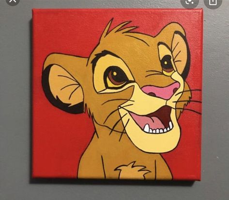 Desniy Drawings, Lion King Painting Easy, Cool Paintings On Canvas, Cute Disney Paintings, Canvas Painting Ideas Disney, Cute Disney Paintings Easy, Lion Painting Easy, Lion King Canvas Painting, Disney Character Paintings On Canvas