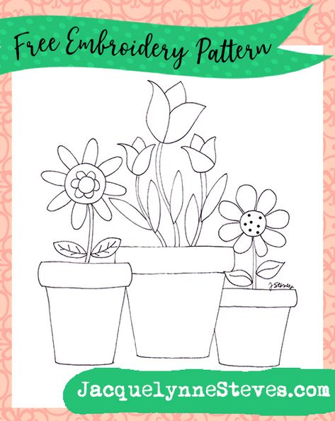 Dish Towel Embroidery Patterns Free, Redwork Embroidery Patterns Free, Flower Pot Template, Dish Towel Embroidery, Tea Towels Embroidery, Quilt Templates, Spring Into Summer, Kitchen Item, Potted Flowers