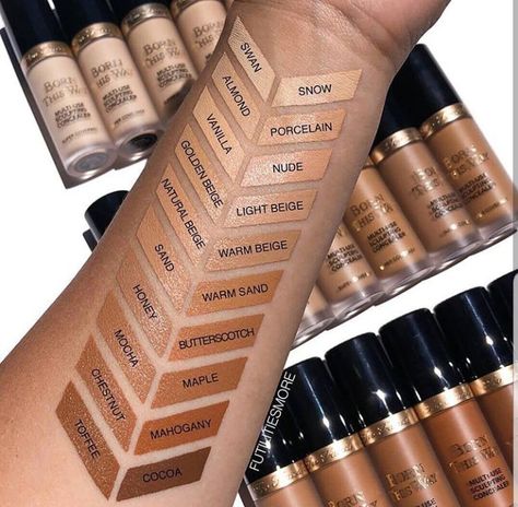 Born This Way Concealer, Foundation Swatches, Makeup Train Case, Top Makeup Products, Makeup Guide, Latest Makeup, Foundation Shades, Makeup Swatches, Born This Way