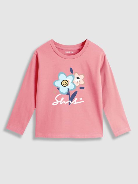 Pink Casual  Long Sleeve Cotton Floral Letter   Slight Stretch Spring/Fall Toddler Girls Clothing Toddler Fall, Shirt Graphics, Round Neck Tees, Girls Tees, Toddler Girl Outfits, Kids Sweatshirt, Girls Clothing, Toddler Girls, Toddler Toys