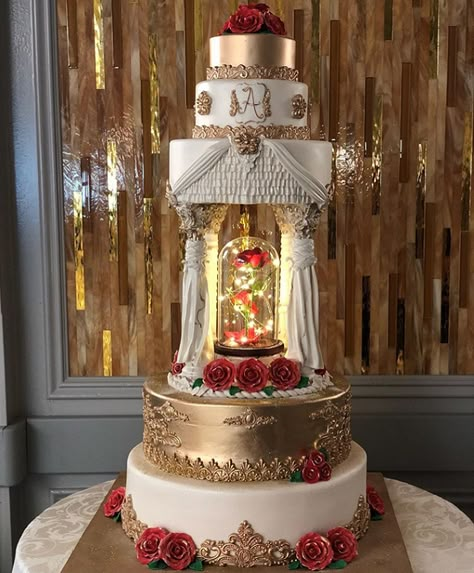 Beauty And The Beast Wedding Cake, Beauty And The Beast Quince, Beauty And The Beast Wedding Theme, Quince Cakes, Beauty And Beast Birthday, Quince Cake, Quince Themes, Beauty And Beast Wedding, Deco Disney