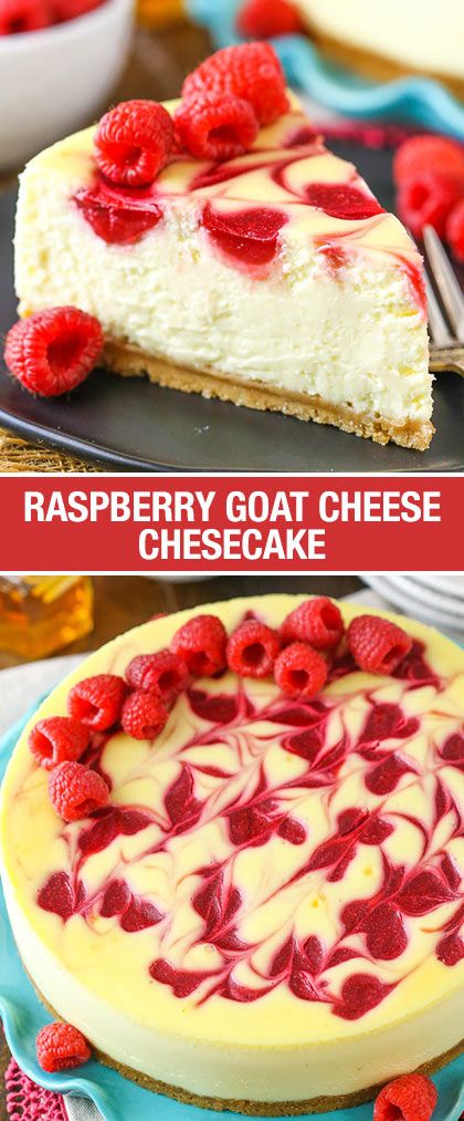 #AD Raspberry Goat Cheese Cheesecake! A smooth and creamy goat cheese cheesecake (made with @EgglandsBestEggs!) with a delicious raspberry swirl and a hint of honey in the crust! Goat Cheese Cheesecake Recipe, Raspberry Baking, Goat Cheese Cheesecake, Cheesecake Raspberry, Cheesecakes Recipes, Salty Cake, Pumpkin Cake, The Goat, Savoury Cake