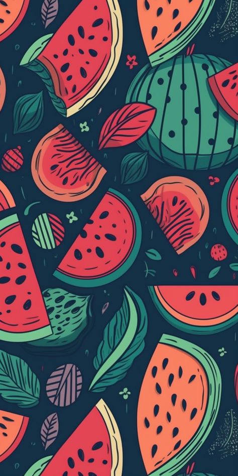 Fruit Wallpaper Pattern, Colorful Fabric Patterns, Watermelon Background, Cartoon Watermelon, Watermelon Illustration, Watermelon Wallpaper, Melon Fruit, Watermelon Art, Fruit Cartoon