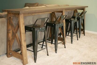 Bar Height Table Plans, Bar Top Table Diy, Sofa Table And Chairs, Counter Height Console Table, Counter Height Sofa Table, Diy Sofa Bar Table, Diy Sofa Table Behind Couch, Diy Counter Height Table, Diy Pub Table