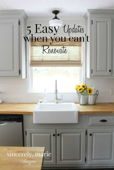 Easy Farmhouse Updates, 1940s Renovation House, Simple House Updates, Ikea Renovation, Simple Home Improvements, Easy Home Renovations, Kitchen Credenza, Easy Home Improvement, Decorating 101