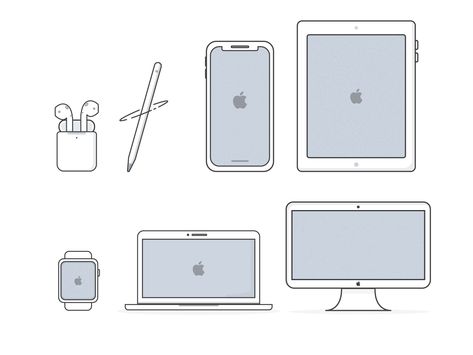 Apple Store Illustrations Macbook Drawing, Apple Aesthetic Products, Macbook Illustration, Iphone Drawing, All Apple Products, Computer Vector, Roblox Code, Academic Art, Apple Coloring