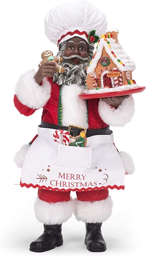 South African Animals, Fabric Mache, Santa Table, African American Figurines, Black Chef, Santa Claus Decorations, Christmas Apron, Santa Decorations, Christmas Aprons