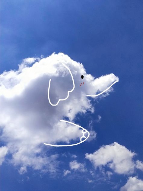 Sky Doodle Art, Cloud Doodles Aesthetic, Sky Doodles Aesthetic, Sky Doodles, Doodle Clouds, Elephant Aesthetic, Elephants Wallpaper, Cloud Doodle, Asiatic Elephant