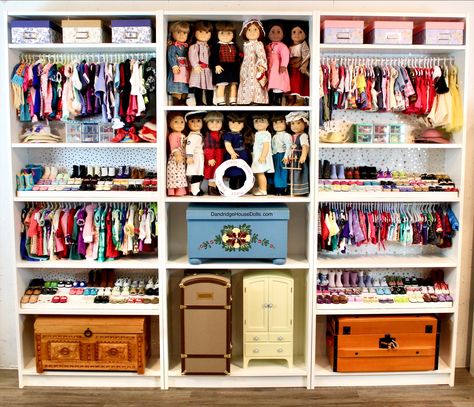 American Girl Doll Closet Clothes Storage Shoe Organization Design American Girl Clothes Storage, Doll Room Ideas, Doll Clothes Storage Ideas, American Girl Storage, Kids Closets, Doll Organization, Ag Doll House, American Girl House, Dolly Christmas