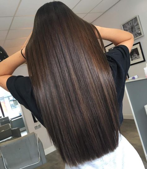 Dark Brown Highlights On Black Hair Straight, Types Of Highlights For Hair Brunettes, Hair Ideas For Straight Hair, Dark Brown Hair With Highlights Straight, Medium Length Prom Hairstyles, Ideas For Straight Hair, Coffee Brown Hair, Sleek Short Hair, Brown Straight Hair