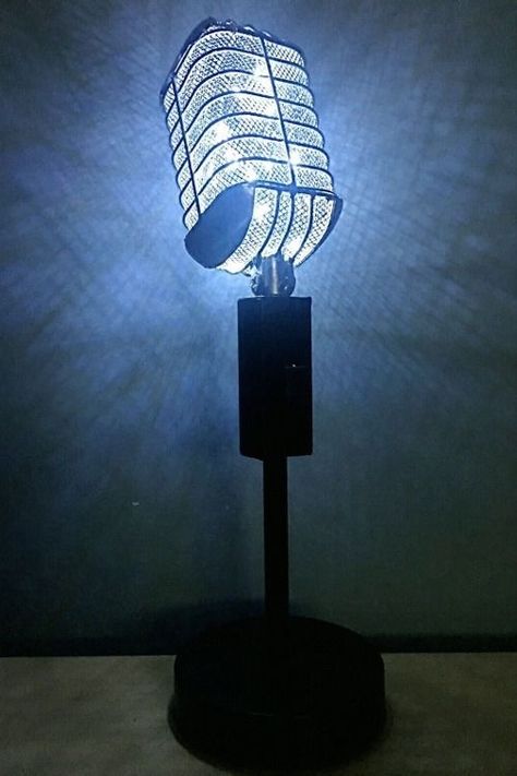 Home Music Studio Decor, Microphone Lamp, Music Themed Rooms, Music Themed Bedroom, Music Furniture, Music Studio Decor, Music Bedroom, Home Music Studio, Music Studio Room