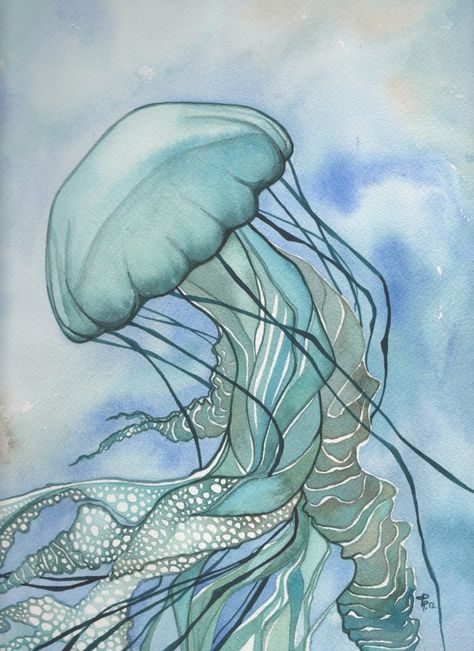 Jellyfish by Tamara Phillips, via Behance Jellyfish Illustration, Jellyfish Decorations, Watercolor Jellyfish, Jellyfish Painting, Jellyfish Drawing, Jellyfish Print, Jellyfish Tattoo, Jellyfish Art, Sea Art