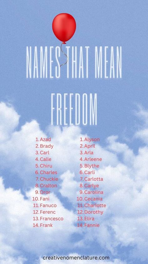 61 Inspirational Names That Mean Freedom ( Boy & Girls ) Names Meaning Freedom, Middle Names For Girls, Spanish Heritage, Gender Neutral Names, Boy Name, Italian Luxury Brands, English Heritage, Beacon Of Hope, The Promise