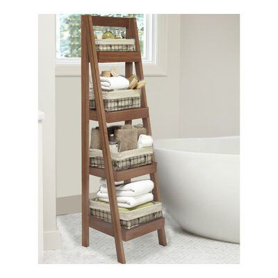 Pottery Barn Bathroom, Bathroom Storage Units, Ladder Storage, Floor Storage, Ladder Bookshelf, Studio Wall, Small Bathroom Storage, Ladder Bookcase, Modern Bathroom Design