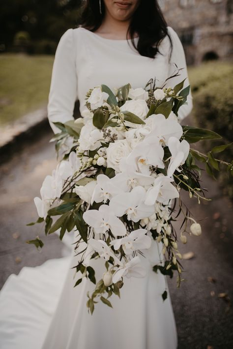 Orchid Bouquet Wedding, Greenery Wedding Bouquet, Cascading Bouquet, Cascading Wedding Bouquets, Orchid Bouquet, Rock Wedding, Orchid Wedding, Orchids Garden, White Bridal Bouquet