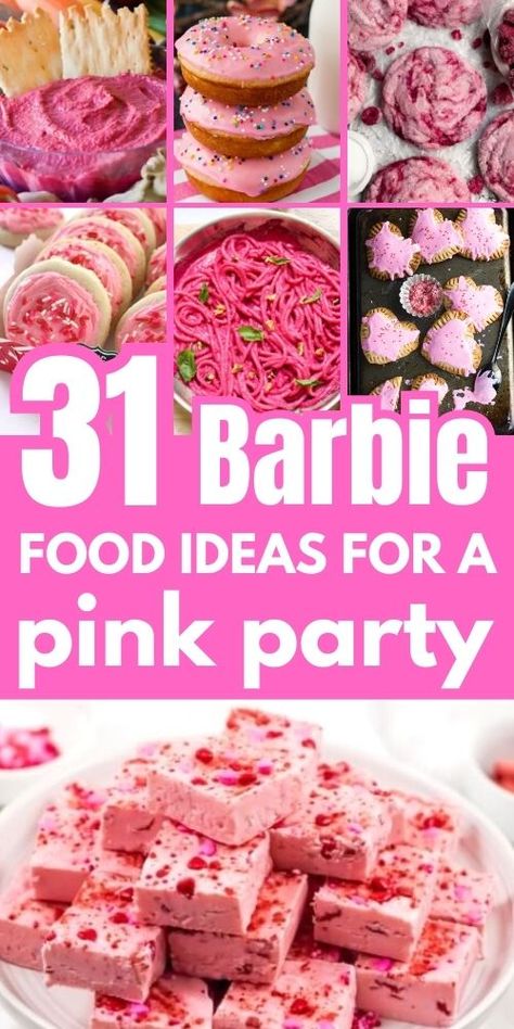 barbie food ideas for party Barbie 24th Birthday, Barbie Theme Breakfast, Barbie Theme Party Food Ideas, Barbie Galentines Party, Food Ideas For Barbie Party, Food For A Barbie Party, Food For Barbie Birthday Party, Barbie Birthday Party Theme Food, Fun Birthday Party Food Ideas