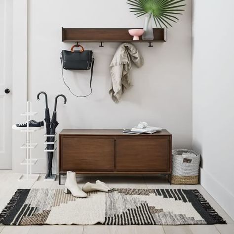 West Elm Organization and Storage Sale - Home Deals August 2019 | Apartment Therapy Trendy Entryway, Entryway Designs, Mid Century Storage, Wall Shelf With Hooks, Rack Industrial, Wood Dining Bench, Entryway Inspiration, Foyer Decorating, Living Room Bench