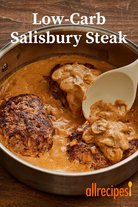 Salisbury Steak Low Carb, Low Carb Salisbury Steak Recipe, Low Carb Salisbury Steak, Pouch Recipes, Senior Meals, Salisbury Steak Recipe, Low Sugar Diet Recipes, Dinner Recipes Healthy Low Carb, Keto Beef