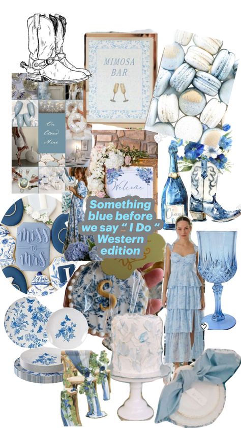 This is my take on something blue before we say “I do” with a little bit of western flair!! Still elegant and beautiful just a little touch of our life style! Bridal Shower Theme Something Blue, Something Blue Before I Say I Do, Something Blue Before I Do Shower Theme, Something Blue Before I Do, Hen Night Ideas, Bridal Shower Inspo, Welcome Party, Bridal Shower Inspiration, Shower Inspiration