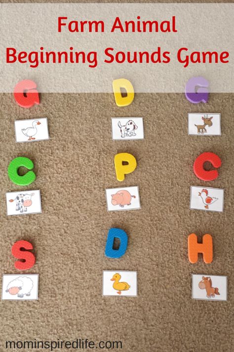 Evan has just started to recognize beginning sounds of words so I decided to use farm animals to work on this skill with him during our farm themed week of playful preschool. I also made it a movement activity because the boy loves to move! Farm Phonics Activities, Farm Theme Literacy Preschool, Farm Animals Literacy Activities, Farm Theme Letter Activities, Farm Writing Activities Preschool, Farm Life Preschool Activities, Farm Literacy Activities Preschool, Farm Literacy Activities, Farm Animal Activities For Preschool