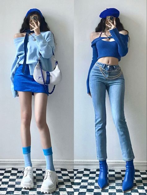 Girly Outfit, Play Outfit, Dress Woman, Ulzzang Fashion, Instagram Model, Blue Outfit, Kpop Fashion Outfits, Teenage Fashion Outfits, Harajuku Fashion