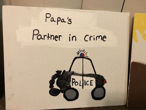 Footprint police car for papa Police Car Craft, Craft For Babies, Police Officer Appreciation, Infant Crafts, Infant Room, Car Craft, Footprint Art, Handprint Crafts, Police Car