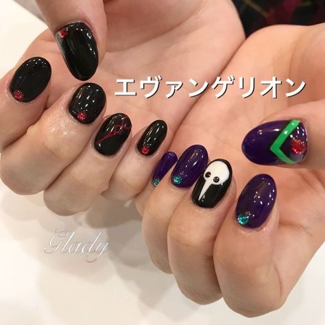 Evangelion Nails, Anime Nail, Self Nail, Art Deco Nails, Anime Nails, Seasonal Nails, Outfit Inspired, Nail Art Inspiration, Swag Nails