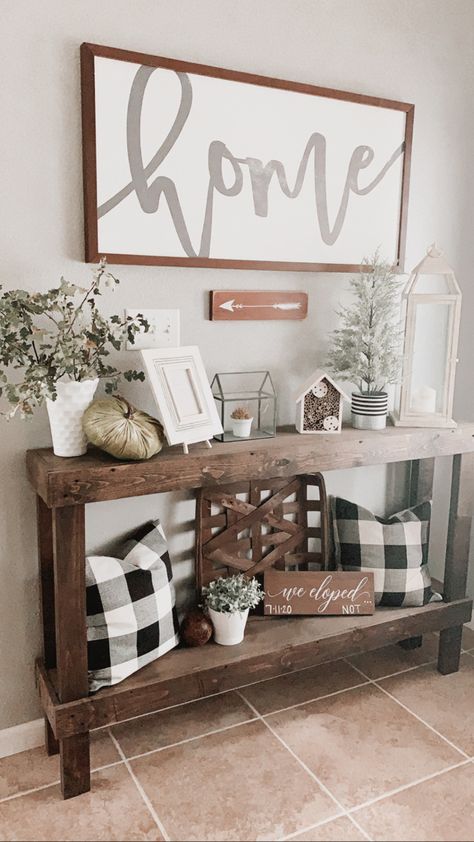 #farmhouse #farmhousedecor #entryway #wayfair #entrytabledecor #hobbylobby #fall #signs Entry Way Farmhouse Decor Ideas, Front Entryway Ideas Bench And Table, Country Style Entry Way, Entryway Farmhouse Ideas, Farmhouse Entry Room, Farmhouse Entrance Entryway, Farmhouse Entry Table Decor Ideas, Entryway Ideas Farmhouse, Entry Room Ideas