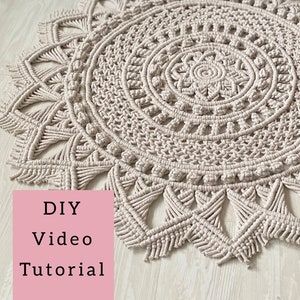 Collections with DIY Video tutorial Macrame rug | Mandala | Mandala macrame | Macrame rug pattern | Large macrame by RopeInKnot on Etsy Macrame Rugs, Macrame Rug, Micro Macrame Tutorial, Rag Rug Tutorial, Tutorial Macramé, Braided Rag Rugs, Macrame Mandala, Rug Room, Rug Tutorial