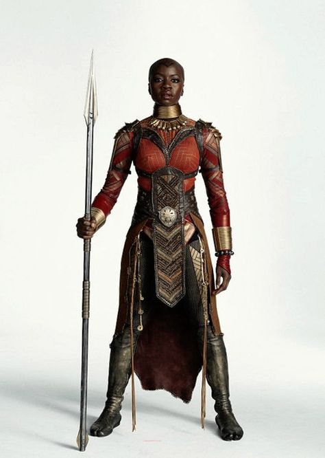 Dora Milaje Concept Art, Women Worrior Outfits, Wakanda Spear, Wakanda Cosplay, African Warrior Women, Okoye Black Panther, Wakanda Fashion, Okoye Marvel, Black Boys Haircuts