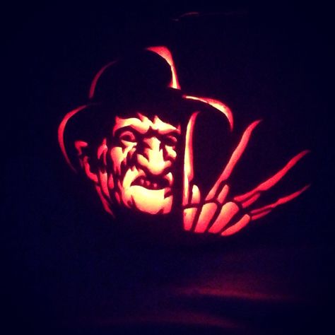 My Freddy Krueger pumpkin carving on Halloween 2014! Stephen King Pumpkin Carving, Pumpkin Carving Freddy Kruger, Freddy Krueger Pumpkin Carving, Freddy Krueger Pumpkin, Best Pumpkin Carving Tools, Pumpkin Carving Tools, Pumpkin Carver, Halloween Pumpkin Carving Stencils, Pumpkin Carving Contest