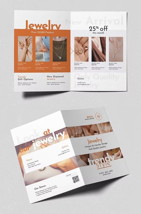 Jewelry Store Bifold Brochure Template PSD, INDD Brochure Template Psd, Art Jewelry Design, Brochure Design Template, Royal Jewelry, Brochure Design, Brochure Template, Jewelry Store, Online Design, Jewelry Branding