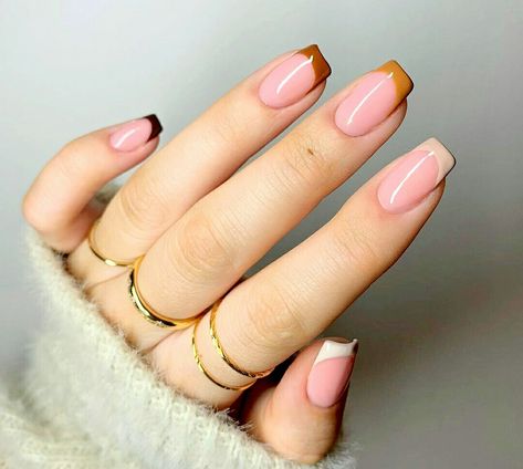 Soft Gel Design Ideas, Fall Inspired Nails Square, Brown Micro French Nails, Fall Square French Tip Nails, Fall French Tip Nails Square Short, Simple Everyday Nails, Light Brown French Tip Nails, Fall Nail French Tip Designs, Square Gel Nails Fall