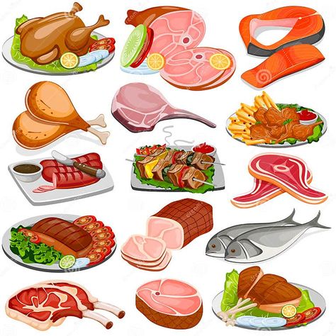 Poultry and Meat Product Food Collection Stock Vector - Illustration of mutton, barbecue: 74717921 Healthy Garlic Chicken, Meat Drawing, Food Festival Poster, Cookie Vector, Collection Illustration, Food Activities, Food Clipart, Food Collection, Food Pyramid