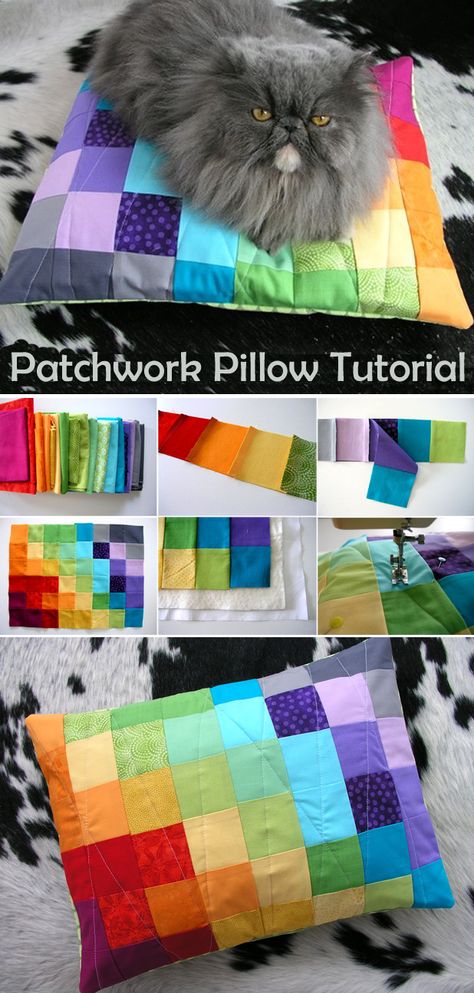 Patchwork Pillow Tutorial Quilted Pillow Covers Easy Diy, Patchwork Pillowcase Free Pattern, Animal Pillows Diy, Sewing Pillows Ideas, Work Bed, Pillows Diy, Quilting Tutorial, Easy Pillows, Fancy Stuff