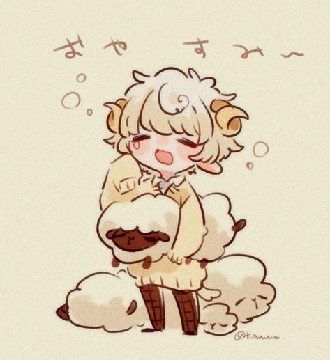 Sheep Anime, Cute Sheep Art, Aries Drawing, Sheep Oc, Aries Art, Sheep Art, Cute Sheep, Anime Lindo, 캐릭터 드로잉