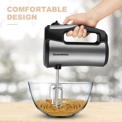 Bonsenkitchen electric handheld mixer is equipped with a 300w motor, which is much more powerful than others. Whether you are a professional chef or a baking enthusiast, you can finish the hardest dough in a short time with the egg beater. Egg Cream, Handheld Mixer, Electric Hand Mixer, Egg Beater, Steel Accessories, Stainless Steel Accessories, Egg Beaters, Hand Mixer, Kitchen Mixer