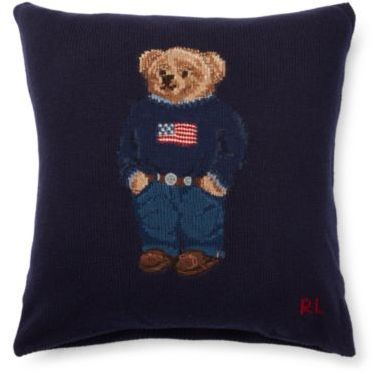 Polo Ralph Lauren Bear Wool Throw Pillow Book Nook Kids, Kids Book Storage, Ralph Lauren Bear, Bear Pillow, Knitted Cushions, Luxury Throws, Knit Edge, Wool Throw Pillows, Polo Bear