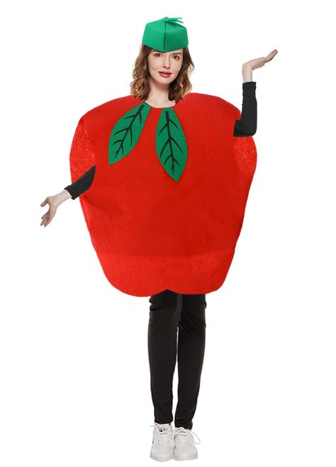 PRICES MAY VARY. Size:One size,29.75*34 in(L*W),fits for height between 57"-70"(150-180cm) adult Material:Polyethylene fiber,lightweight and comfortable Package:1pc apple suit,1pc hat Prefect for Halloween costume, christmas pageant, performance dance party and theme parties Cute design and colorful,make you smile,and enjoy the holiday happily Welcome Vegetable Costumes For Kids Diy, Apple Costume Diy, Diy Apple Costume, Apple Halloween Costume, Fruits Costume, Tomato Costume, Sweat Tour, Vegetable Costumes, Suit With Hat