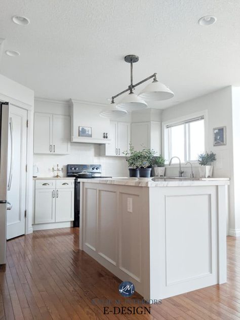 Maple Wood Kitchen Cabinets, Benjamin Moore Collingwood, Sherwin Williams Agreeable Gray, Benjamin Moore Kitchen, Narrow Kitchen Island, Kylie M Interiors, Open Kitchen Layouts, Painted Cabinets, Best White Paint