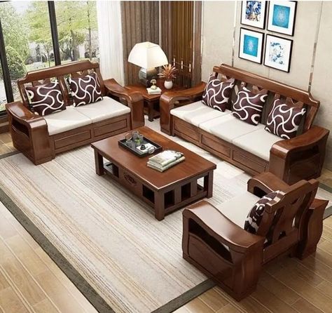 Modern Wooden Sofa, Sofa Set Design, Sofa Couch Design, Sofa Design Wood, Furnitur Ruang Keluarga, Indian Room Decor, Wooden Sofa Set Designs, Wooden Sofa Designs, Corner Sofa Design