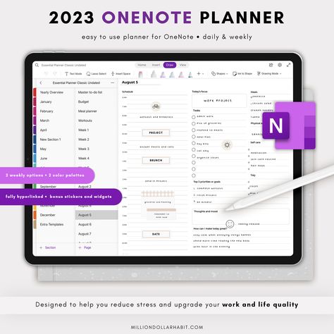 The perfect planner for students, professionals, and anyone who wants to stay organized. With its sleek design and easy-to-use features, the 2023 OneNote Planner will help you keep track of your tasks, appointments, and goals. Plus, the included stickers and bookmarks make it easy to customize your planner and make it your own.

Get your copy Onenote Digital Planner, Onenote Planner, Stickers For Ipad, Onenote Template, 8 Week Challenge, Planner Diario, One Note, Planner Essential, Time Tracker