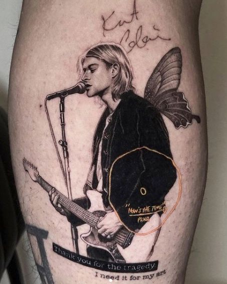 Best 80 Kurt Cobain Tattoos - NSF - Music Magazine 1960s Tattoo Ideas, Musical Inspired Tattoos, Kurt Cobain Tattoo Ideas, Rock Music Tattoo, Nirvana Tattoo Ideas, Classic Rock Tattoos, Music Inspired Tattoos, Kurt Cobain Tattoo, Rock Tattoos