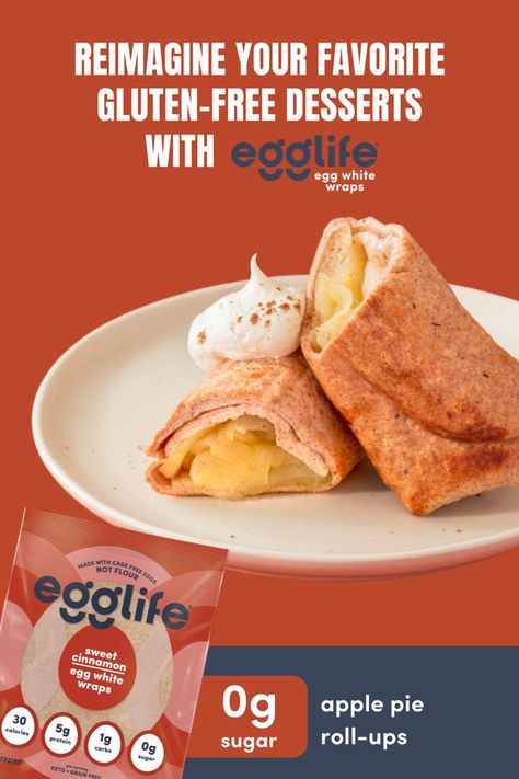 Our sweet cinnamon egg white wraps have 1g carbs, 5g protein, and 0g sugar. Perfect for gluten-free desserts. Egg White Wraps, Egg Whites Wrap, Gluten Free Wraps, Egg Wrap, Low Carb Gluten Free, Roll Ups, Wrap Recipes, Ww Recipes, Low Carb Desserts