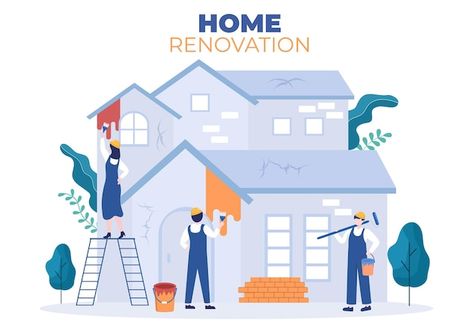 Repair Illustration, Small House Interior, Small House Interior Design, Construction Tools, Construction Management, Home Management, House Vector, Painting Tile, Creative Posters