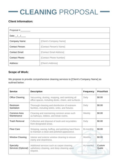 An easy-to-edit proposal template for Google Docs. Cleaning Proposal Templates Free, Cleaning Contracts, Free Proposal Template, Docs Templates, Proposal Template, Clean Office, Proposal Templates, Person Name, Google Docs