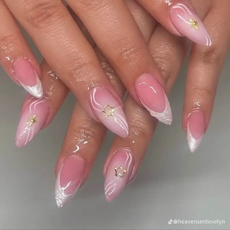 May Nails Ideas 2024 Simple, Pink Ethereal Nails, Fairy Nails Designs, French Ombré Nails, Acrylic Nails Almond Shape, Pink Tip Nails, Ombré Nails, Romantic Nails, Airbrush Nails